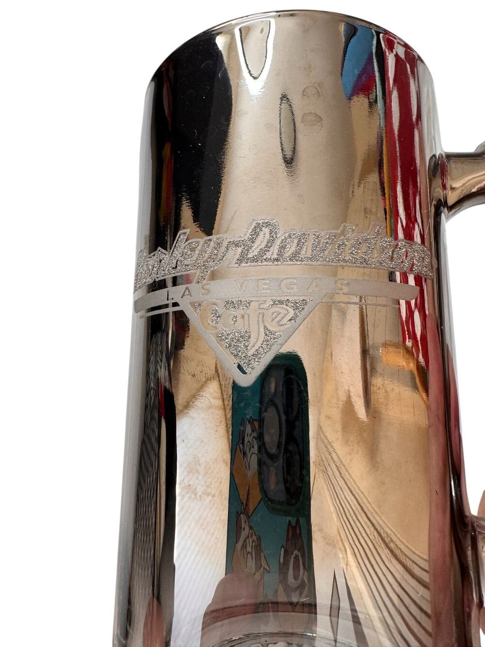 HARLEY-DAVIDSON Las Vegas Cafe Mirrored Glass Mug Beer Stein Metallic